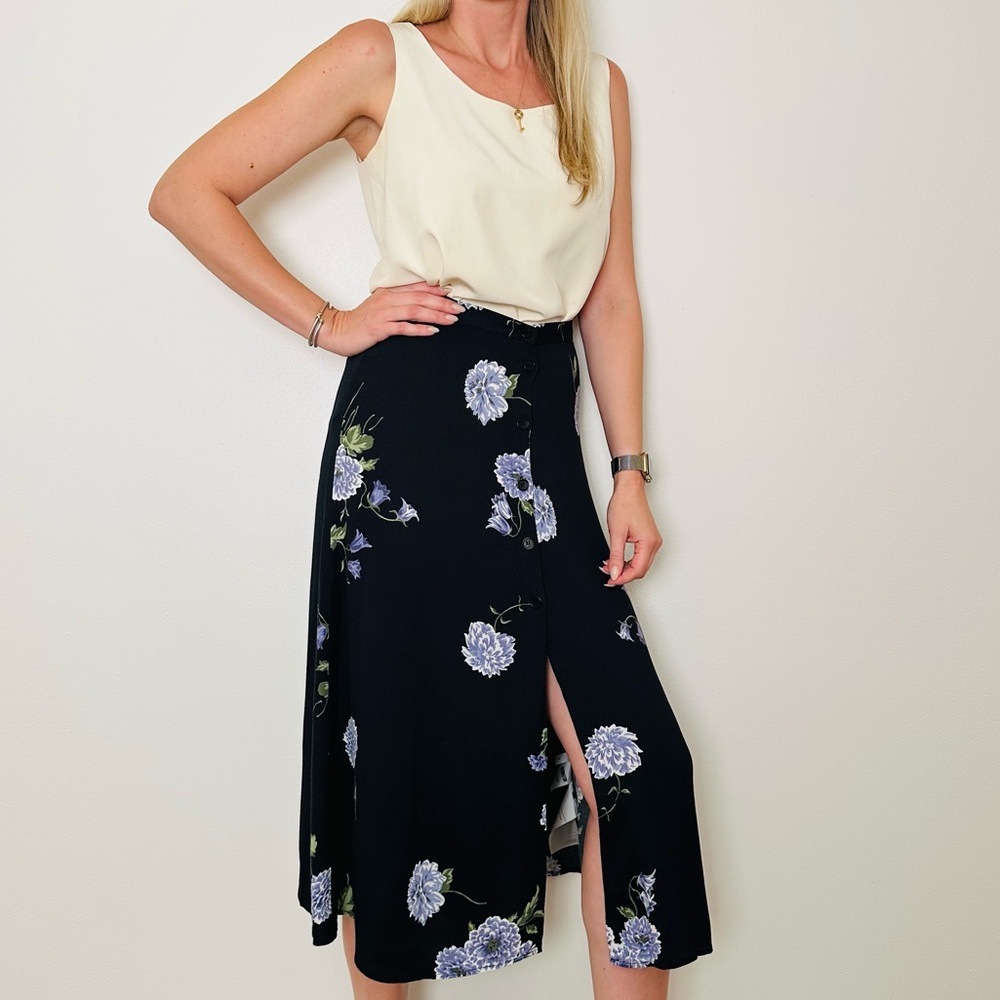 Vintage Reformation Floral Button Front Midi Skirt